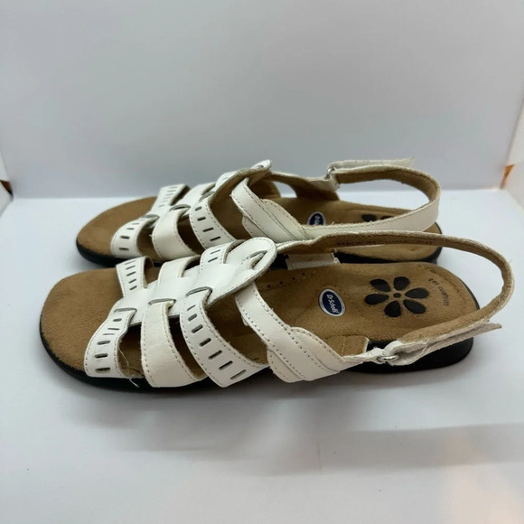 Dr Scholls Woman Sandals Size 6W White Leather Straps Gel Cushion - Picture 2 of 9
